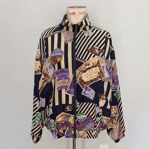 East West Silks Vintage Passport Print Bomber Jacket